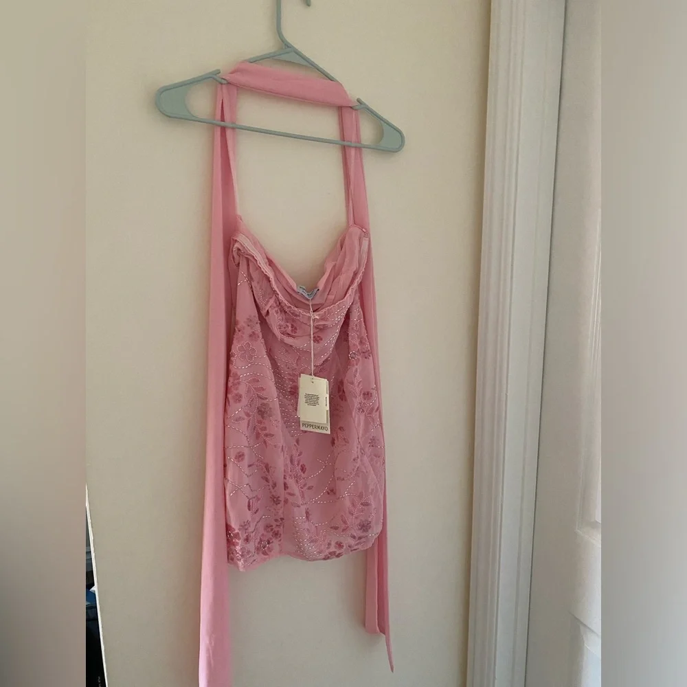 Beautiful Peppermayo pink strapless beaded mini scarf dress new with tag - Picture 5 of 6